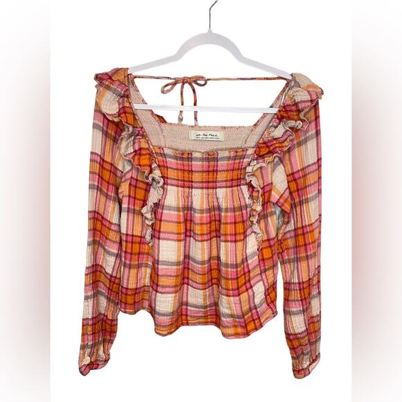 WE THE FREE FREE PEOPLE Siena Plaid Pullover Blouse Sz Small Autumn Cottagecore - Picture 4 of 14
